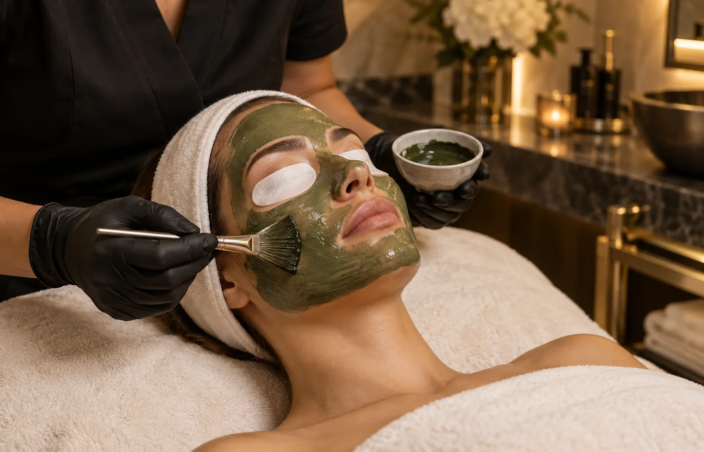 Yosun ve Kimyasal Peeling uygulamasını gösteren profesyonel bakım görseli